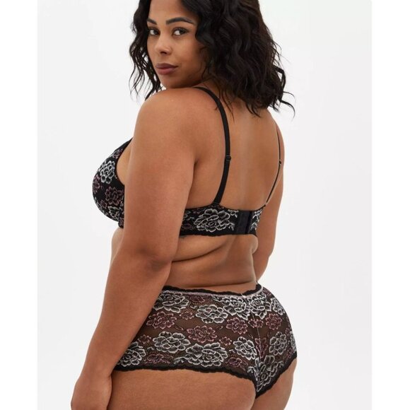Torrid Curve 44B Black Floral Lace Push-Up Plunge Bra Adjustable Convertible - Picture 11 of 12